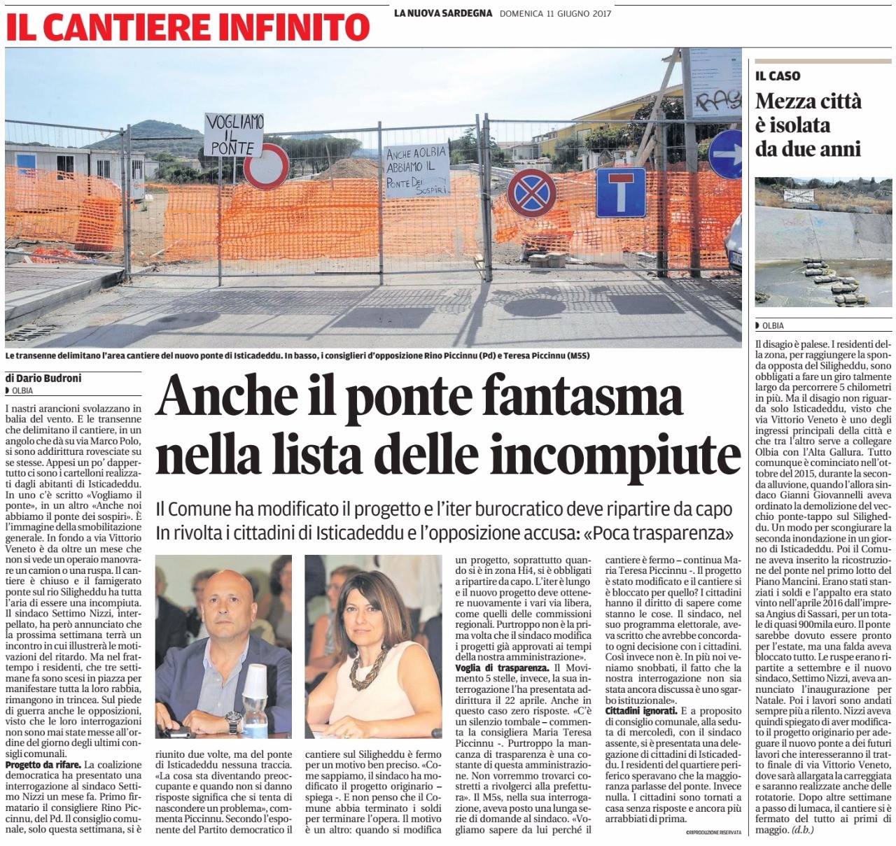 Anche il ponte fantasma nella lista delle incompiute (La Nuova Sardegna, 11 Giugno 2017)